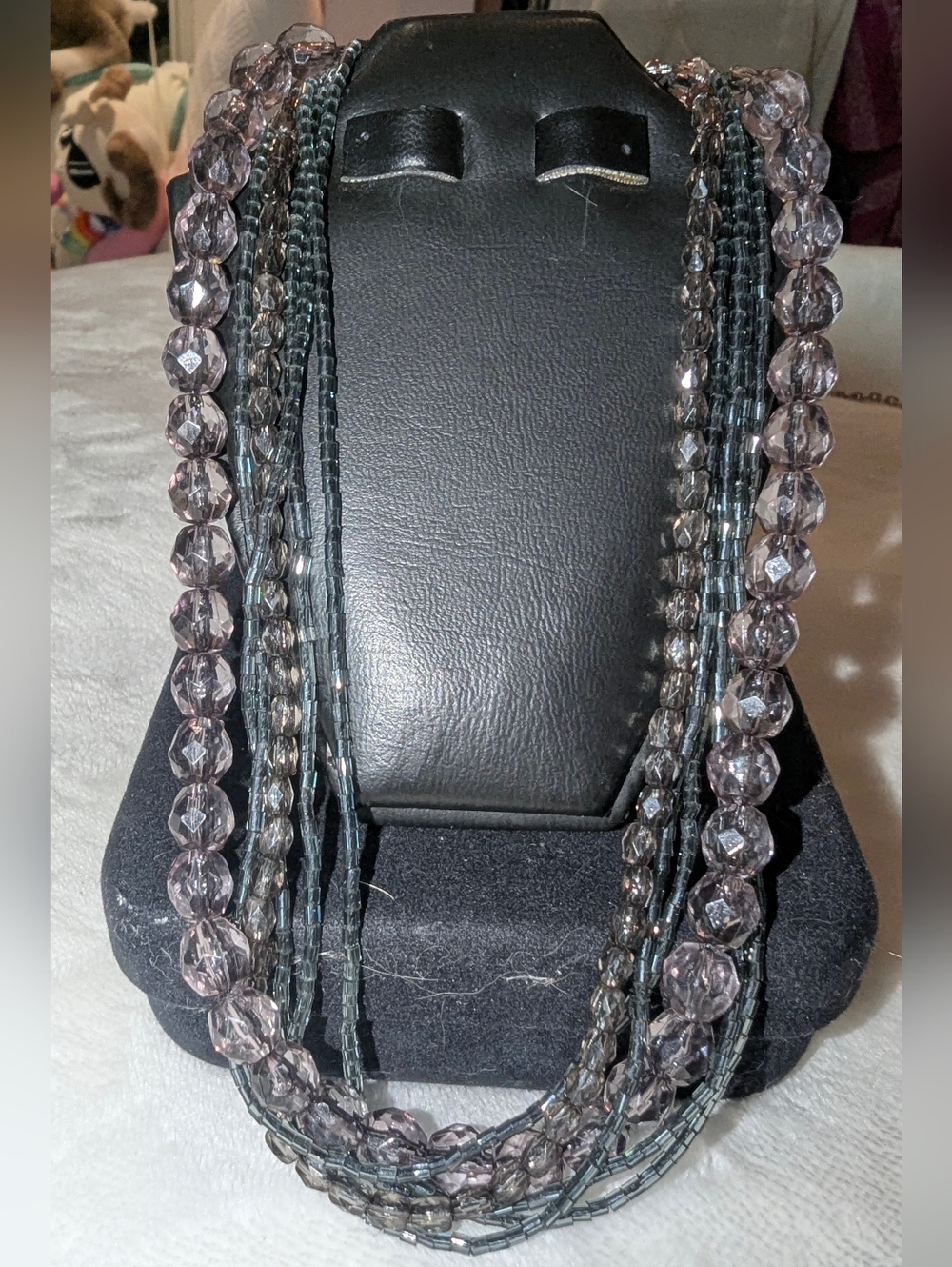 Heavy Glass Crystal Multi-Strand Statement Necklace – Smoky Plum Gunmetal - Picture 3 of 4